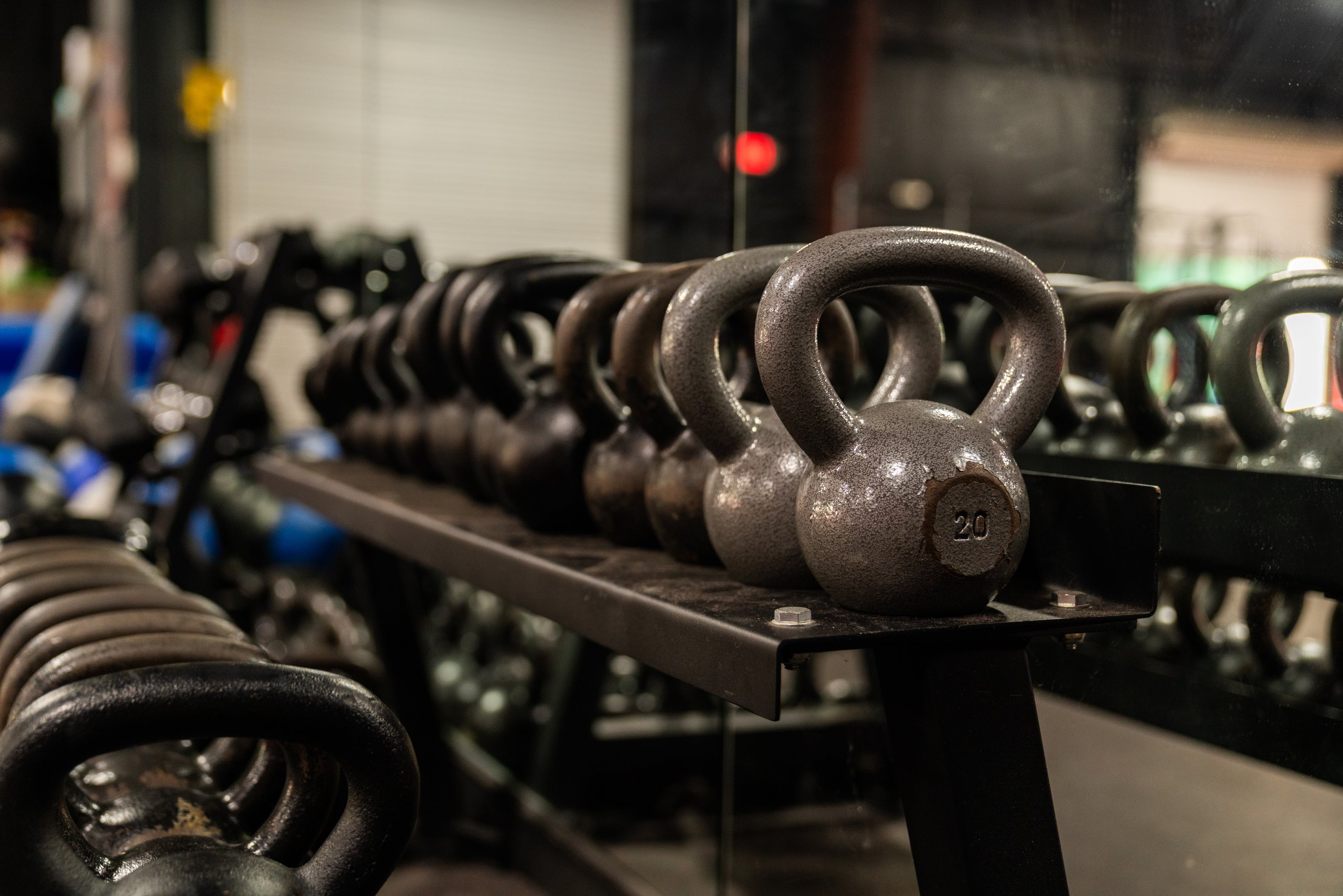 Rack of kettlebells